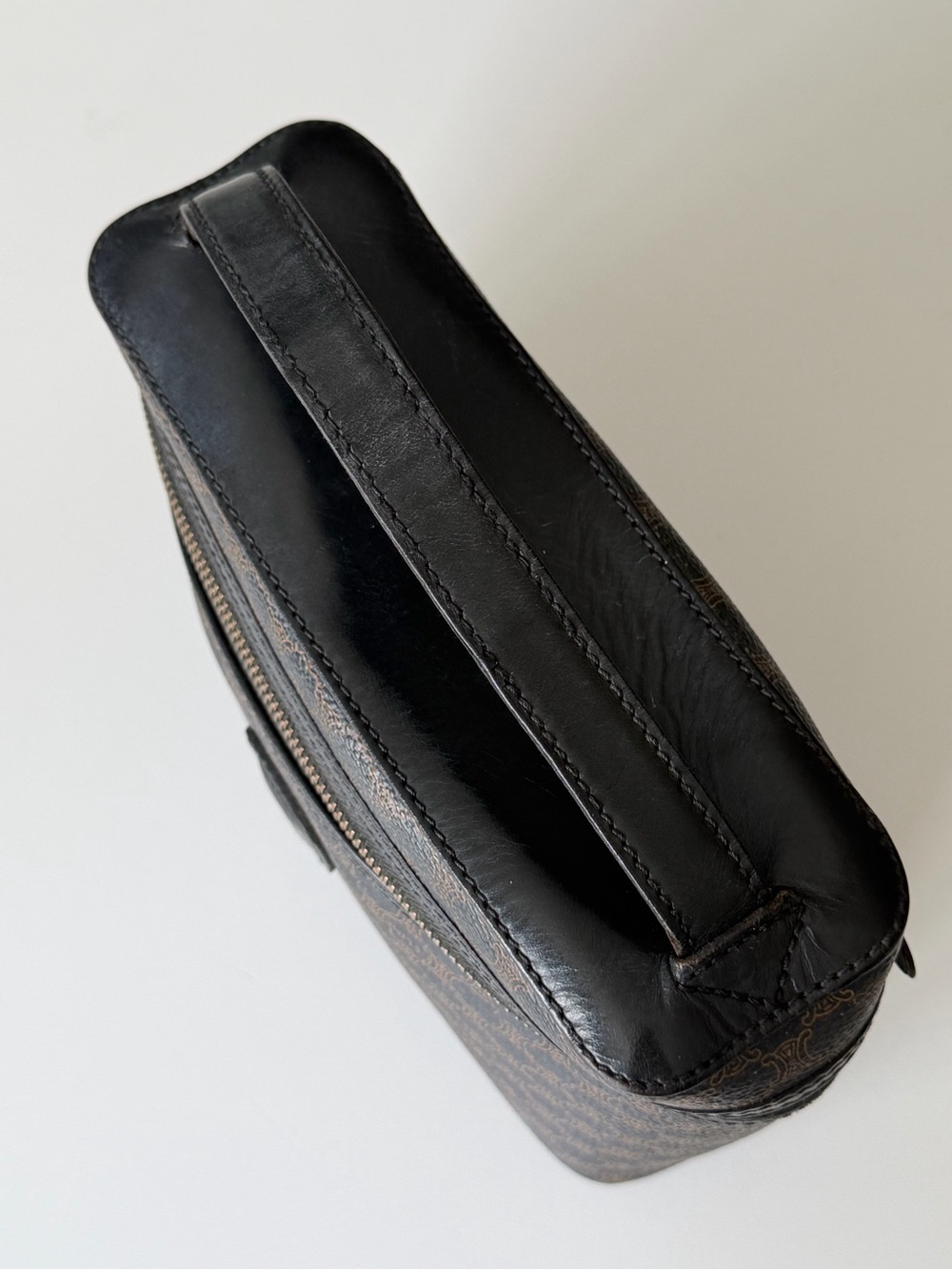 Vintage Celine Purse Satchel Vanity Bag PVC in Triomphe Pattern Brown/Black Rare - Picture 7 of 11